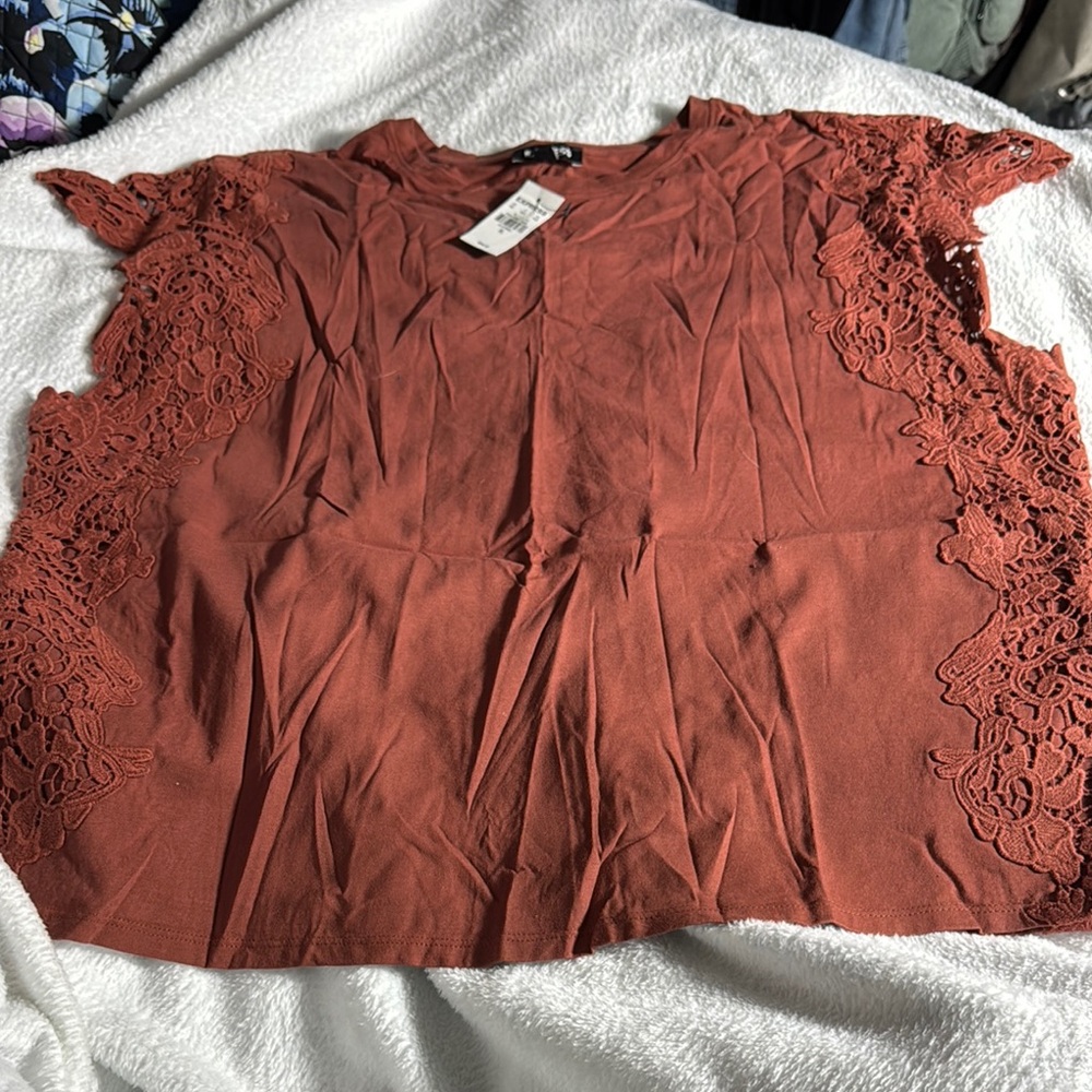 Express burnt orange Sleeveless Blouse with Lace and scoop neck